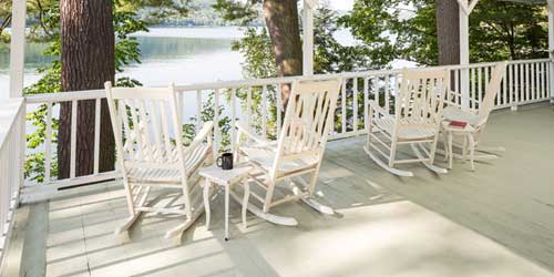 Cabin Deck with Chairs - Lake Morey Resort - Fairlee, VT